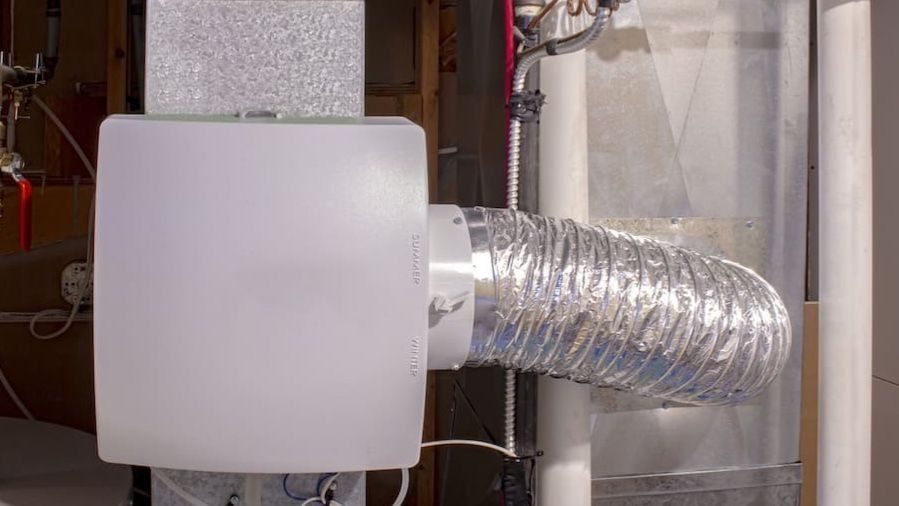 Whole-home humidifier installed into HVAC system.